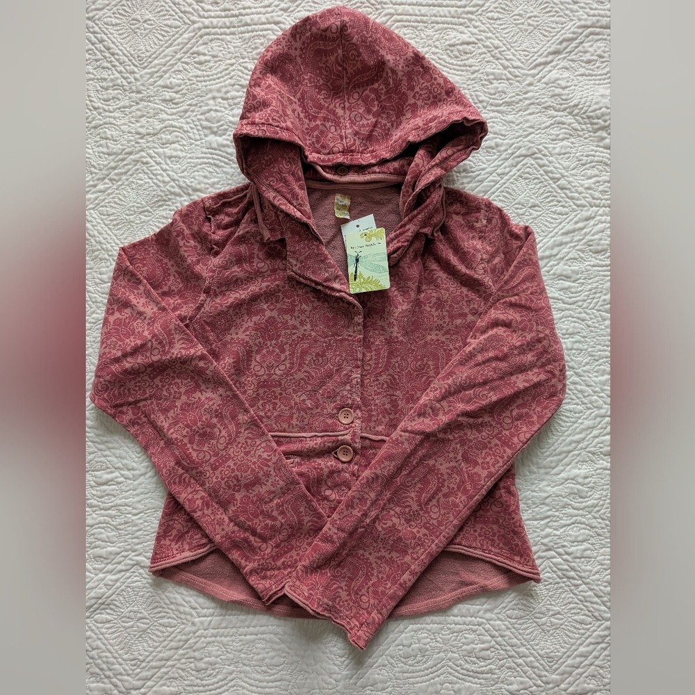 Vintage Y2K Free People Dusty Rose Patterned Jacket W/ Removable Hood
